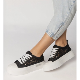 Czarne trampki sneakersy damskie ażurowe 2