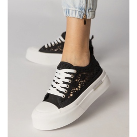 Czarne trampki sneakersy damskie ażurowe 4