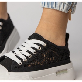 Czarne trampki sneakersy damskie ażurowe 5