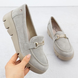 Skórzane półbuty damskie mokasyny na koturnie beżowe Filippo 7002 beżowy 1