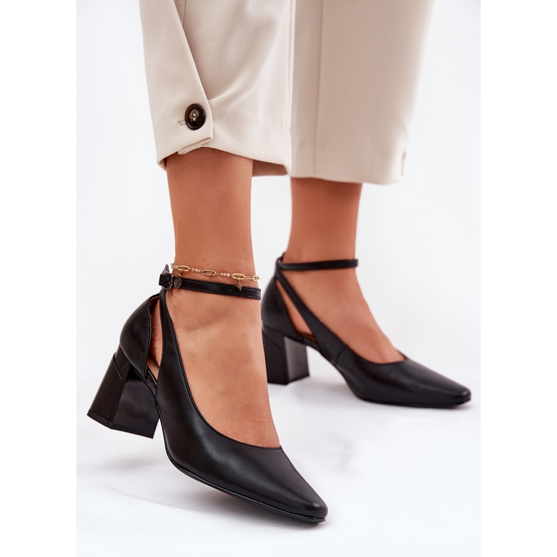 Skórzane Czółenka Na Słupku Maciejka K6816-01 Czarne 2