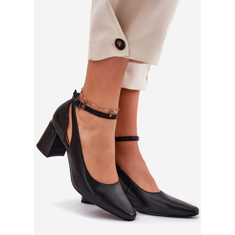 Skórzane Czółenka Na Słupku Maciejka K6816-01 Czarne 1