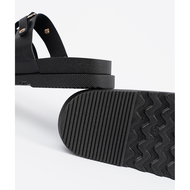 Seastar Czarne klapki damskie ozdobione trzema paskami z dżetami 2