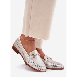 Skórzane Mokasyny Damskie Z Ozdobą Na Płaskim Obcasie S.Barski LR51-594 Srebrne srebrny 1