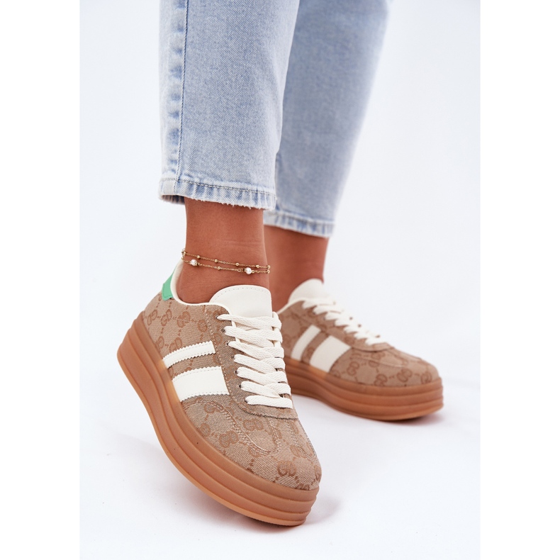Niskie Sneakersy Na Platformie Khaki beżowy 2