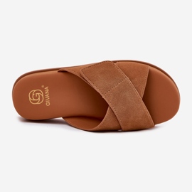 Klapki Damskie Na Platformie Z Przeplatającymi Się Paskami Camel brązowe 2