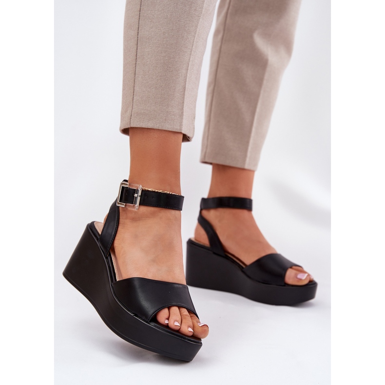 Sandały Damskie Na Koturnie Czarne 2