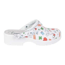 Vriston Buty damskie skórzane chodaki klapki w medyczne wzory comfooty Alice białe 1