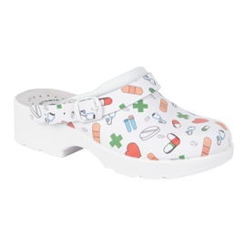 Vriston Buty damskie skórzane chodaki klapki w medyczne wzory comfooty Alice białe 2