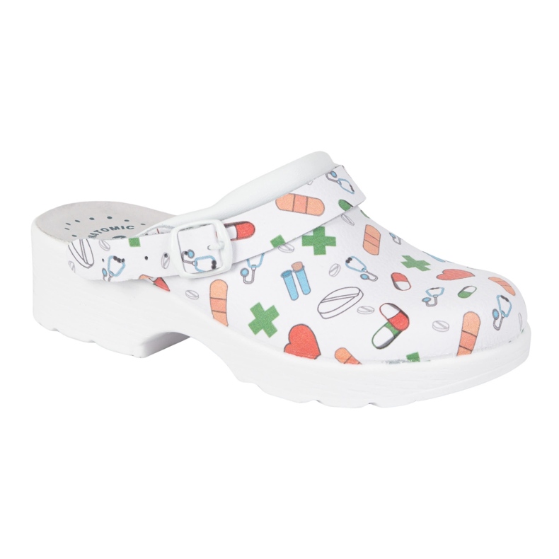 Vriston Buty damskie skórzane chodaki klapki w medyczne wzory comfooty Alice białe 2