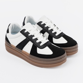 Shelvt Czarno-białe sneakersy na platformie czarne 3