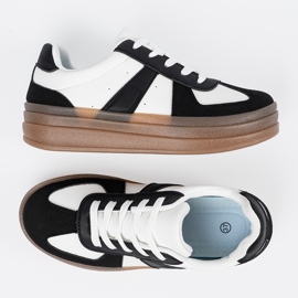 Shelvt Czarno-białe sneakersy na platformie czarne 5