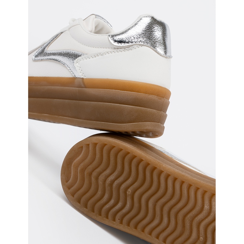 Shelvt Damskie białe sneakersy ze srebrnymi wstawkami 2