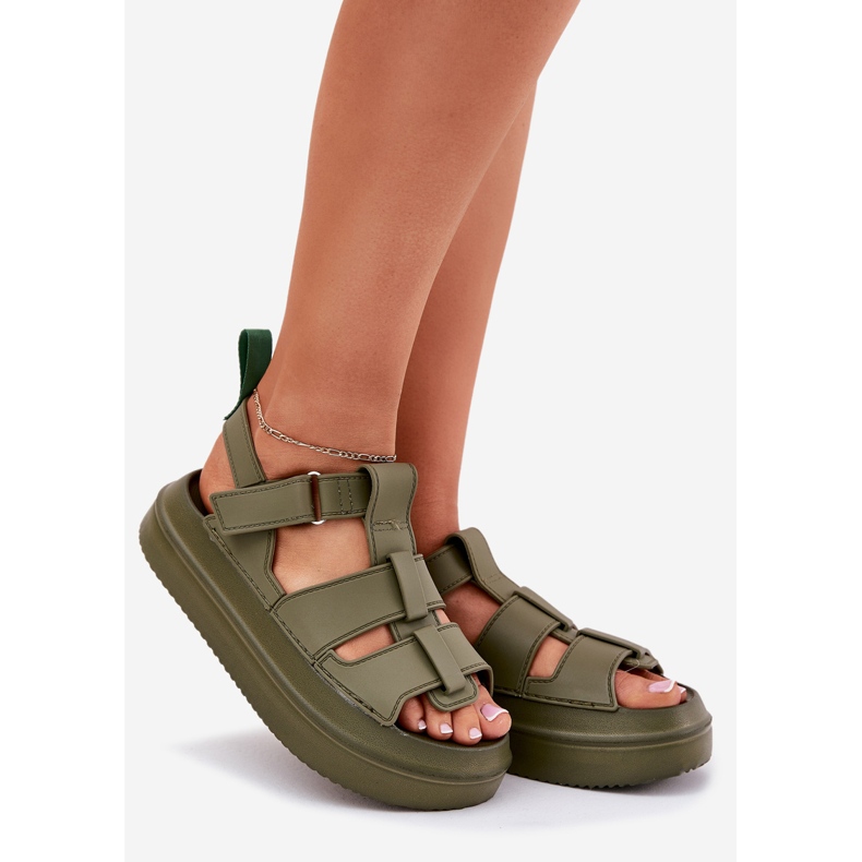 Inna Sandały Damskie Na Platformie Zielone 1