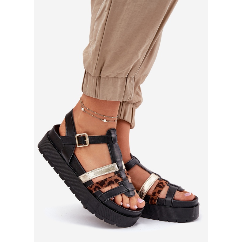 Inna Sandały Damskie Z Paskami Na Platformie Czarne 1