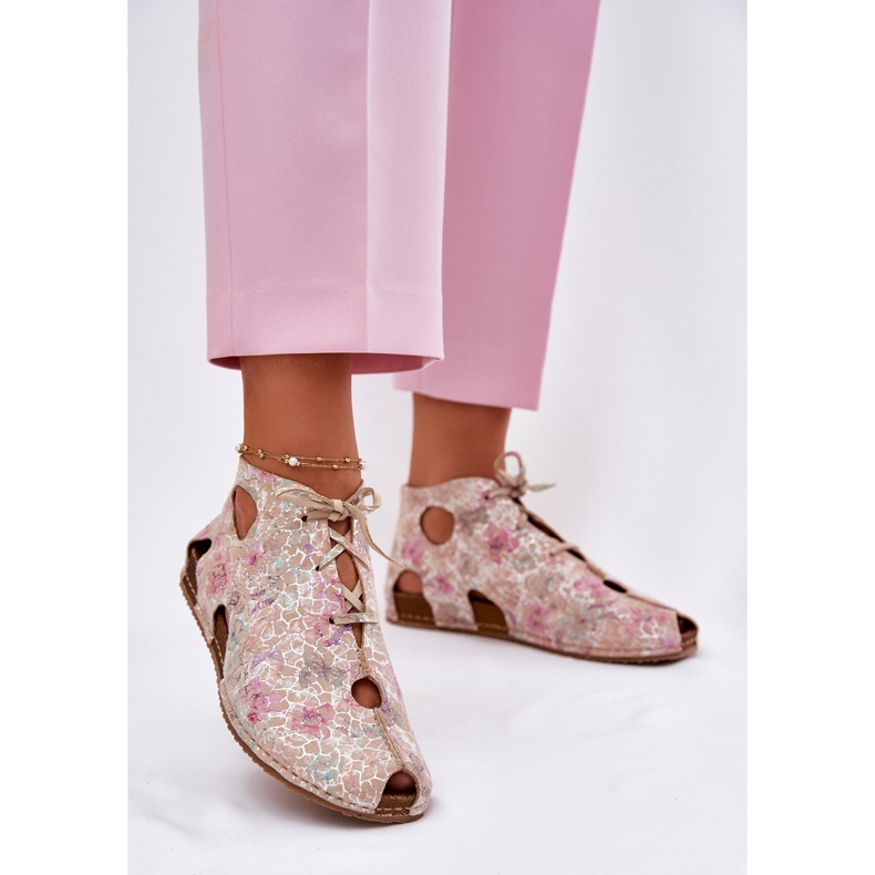 Wzorzyste Skórzane Botki Maciejka 03426-48 Beżowe beżowy 2