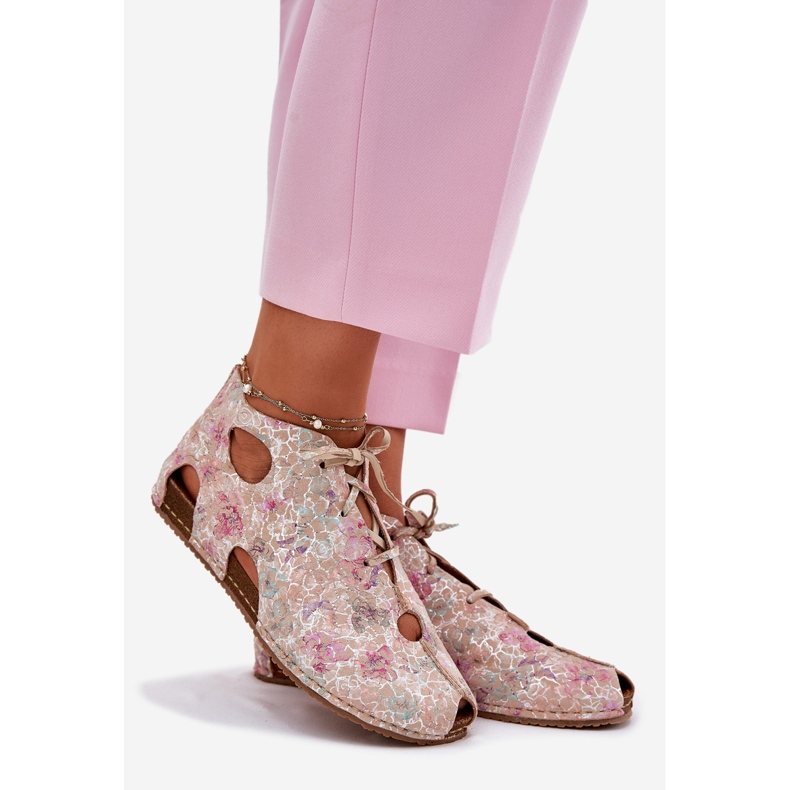 Wzorzyste Skórzane Botki Maciejka 03426-48 Beżowe beżowy 1