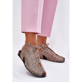 Wzorzyste Skórzane Botki Maciejka 03426-49 Panterka beżowy 2