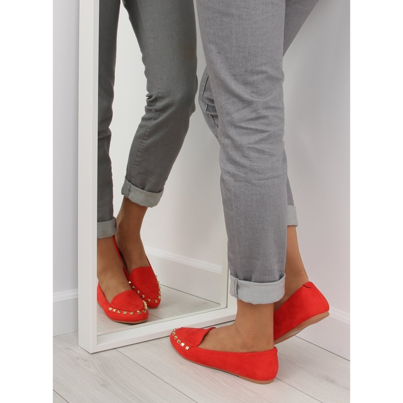 Mokasyny damskie z ćwiekami czerwone 1388 Red 1