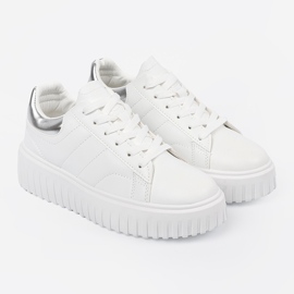 Shelvt Białe damskie sneakersy ze srebrnymi wstawkami 3