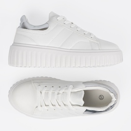 Shelvt Białe damskie sneakersy ze srebrnymi wstawkami 2