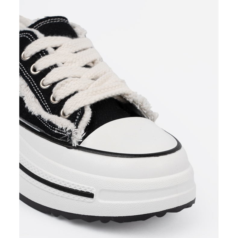 Shelvt Czarne trampki damskie z bialymi wstawkami 1