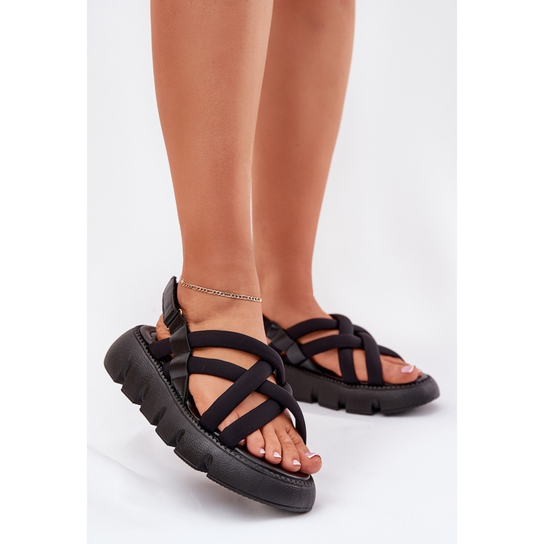 Inna Sandały Damskie Na Platformie Z Paskami Czarne 2