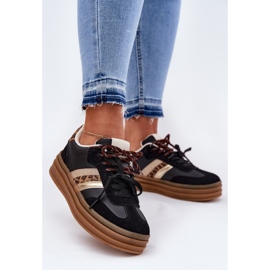 Inna Sneakersy Damskie Na Platformie Z Podwójnym Sznurowaniem Panterka Czarne 2