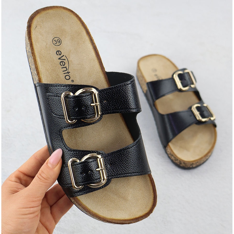 Klapki damskie z klamrami czarne eVento 7220 1