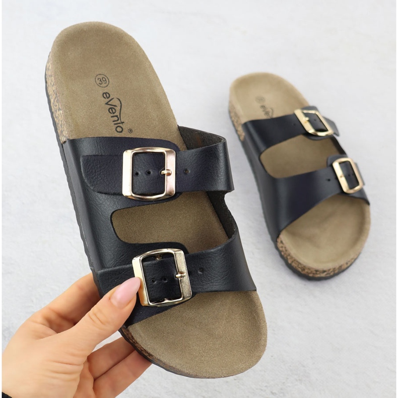 Klapki damskie z klamrami czarne eVento 8323 1