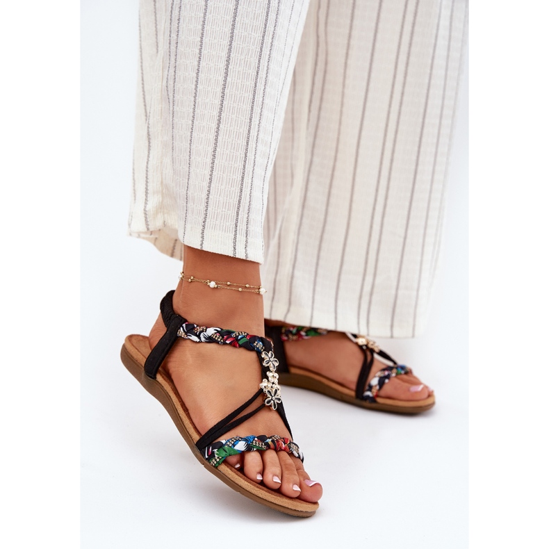 EVento Sandały Damskie Z Przypinkami I Plecionymi Paskami Czarne 2