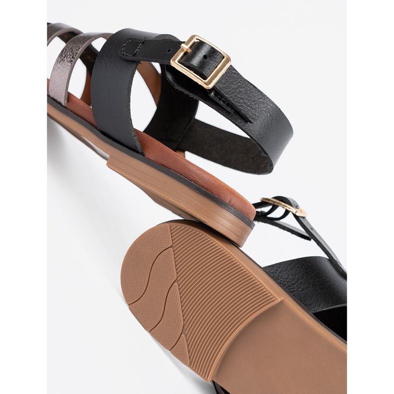 Czarne sandały Sergio Leone ze srebrnymi paseczkami 1