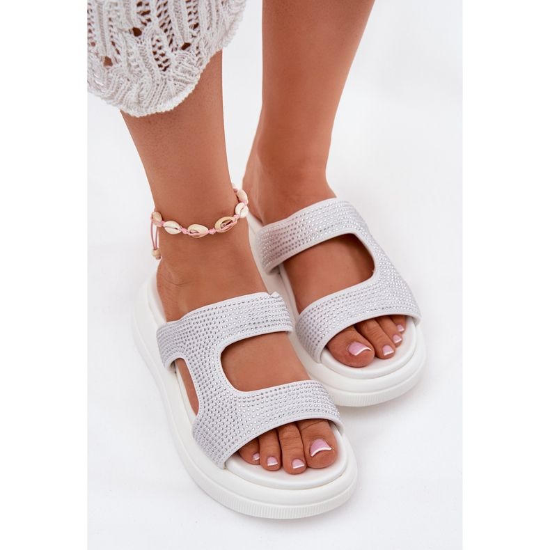 Inna Zdobione Klapki Damskie Na Platformie Białe 1
