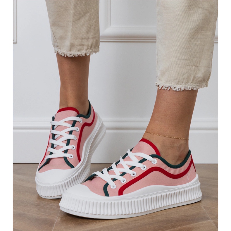 Różowe trampki damskie na platformie 2