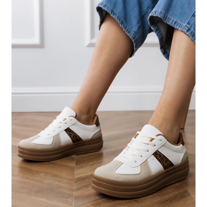 Panterkowe sneakersy damskie na platformie białe 1