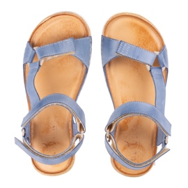 Olivier Sandały damskie barefoot-friendly Kallia skórzane niebieskie 6