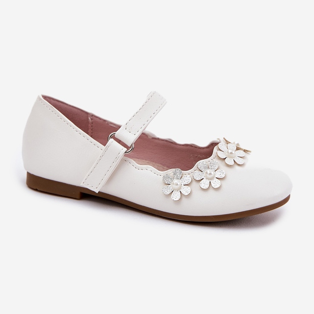 EVento Dziecięce Balerinki Z Kwiatuszkami Białe 2