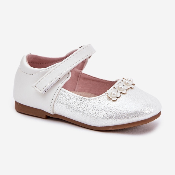 EVento Balerinki Dziecięce Na Rzep Z Kwiatuszkami Białe 2