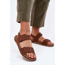Skórzane Sandały Damskie Inblu AA0001KU Camel brązowe 2