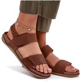 Skórzane Sandały Damskie Inblu AA0001KU Camel brązowe 9