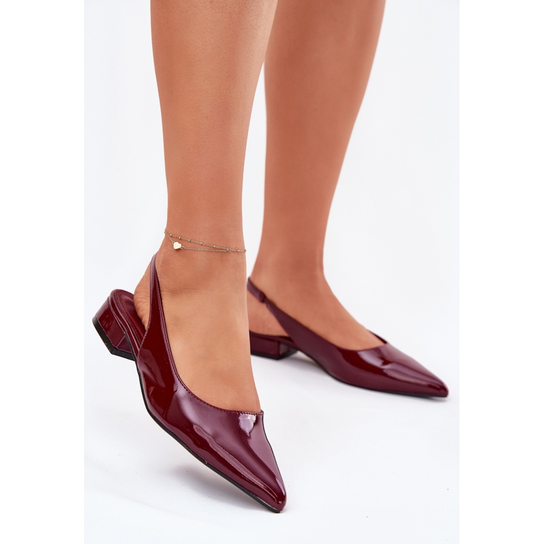 Lakierowane Baleriny Na Niskim Obcasie Bordowe czerwone 2