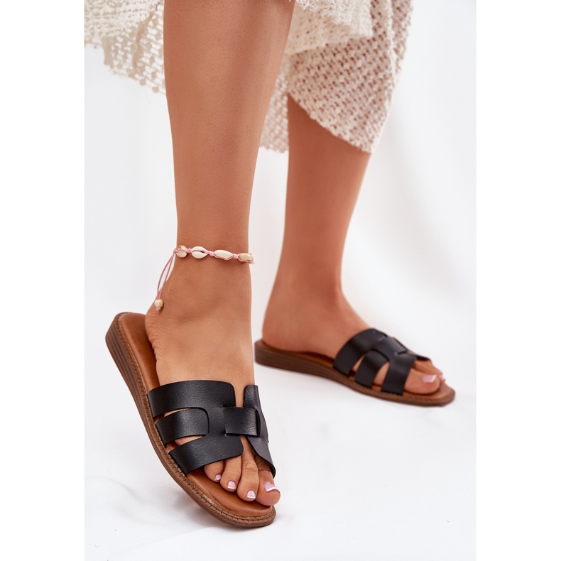 Klapki Damskie Z Eko Skóry Czarne 2