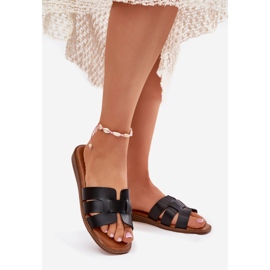 Klapki Damskie Z Eko Skóry Czarne 1