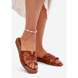 Boto Klapki Damskie Z Eko Skóry Camel Lisanoria brązowe 1