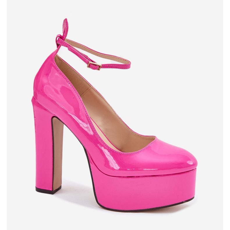 Lakierowane Czółenka Na Wysokim Słupku I Platformie Różowe 1