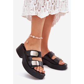 Klapki Damskie Z Paskami Eko Skórzane Czarne 1