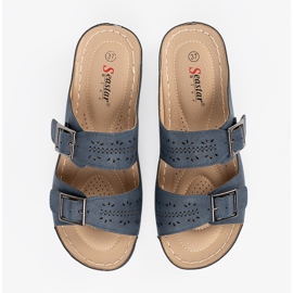 Seastar Klapki na niskim koturnie z klamrami niebieskie 1