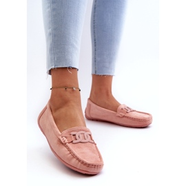 Eko-zamszowe mokasyny damskie jasnoróżowe z ozdobą 4