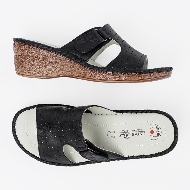 J. Star Czarne klapki na koturnie z wycięciami 1