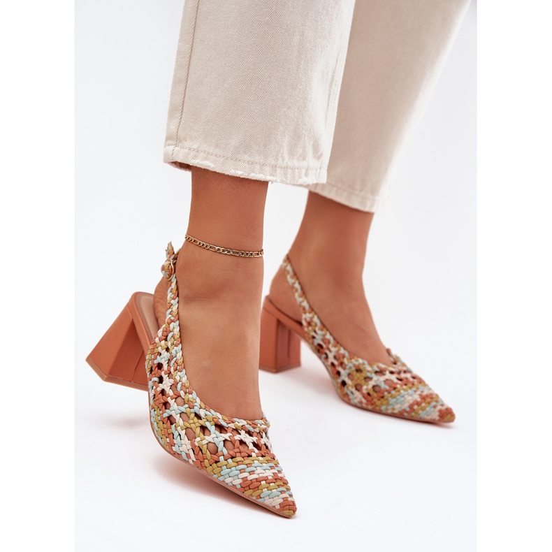 Sandały Z Plecionką Na Słupku Multikolor żółte 2